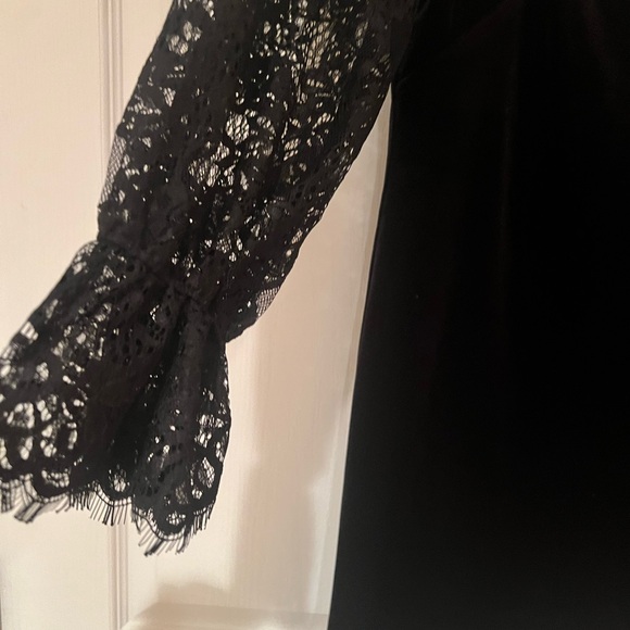 WHBM Black Velvet Mini  Dress with Lace Sleeves worn once - Picture 9 of 14